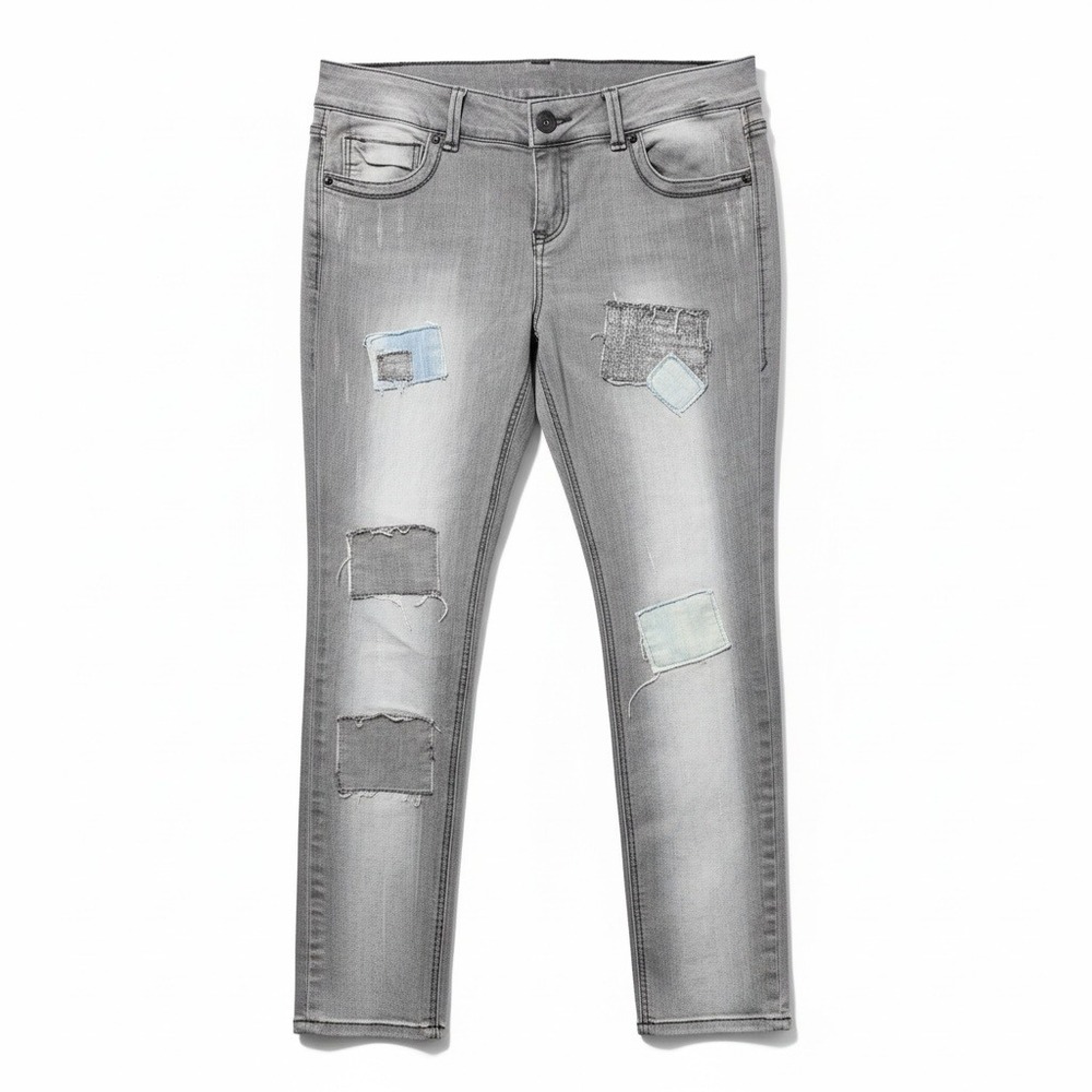 Torrid Denim Grey‎ Patchwork Skinny Jeans Plus Size 12 Distressed Edgy Patches